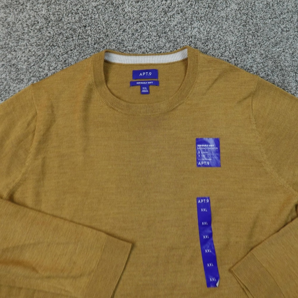 NEW APT 9 Sweater Mens 2XL Yellow Brown Gold Merino Wool Blend Knit Pullover Top